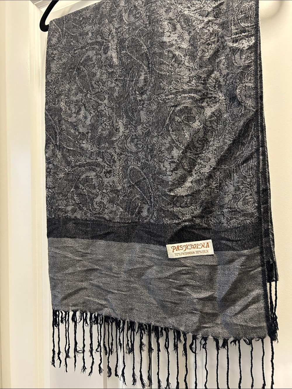 Black & Charcoal Paisley Pashmina Scarf